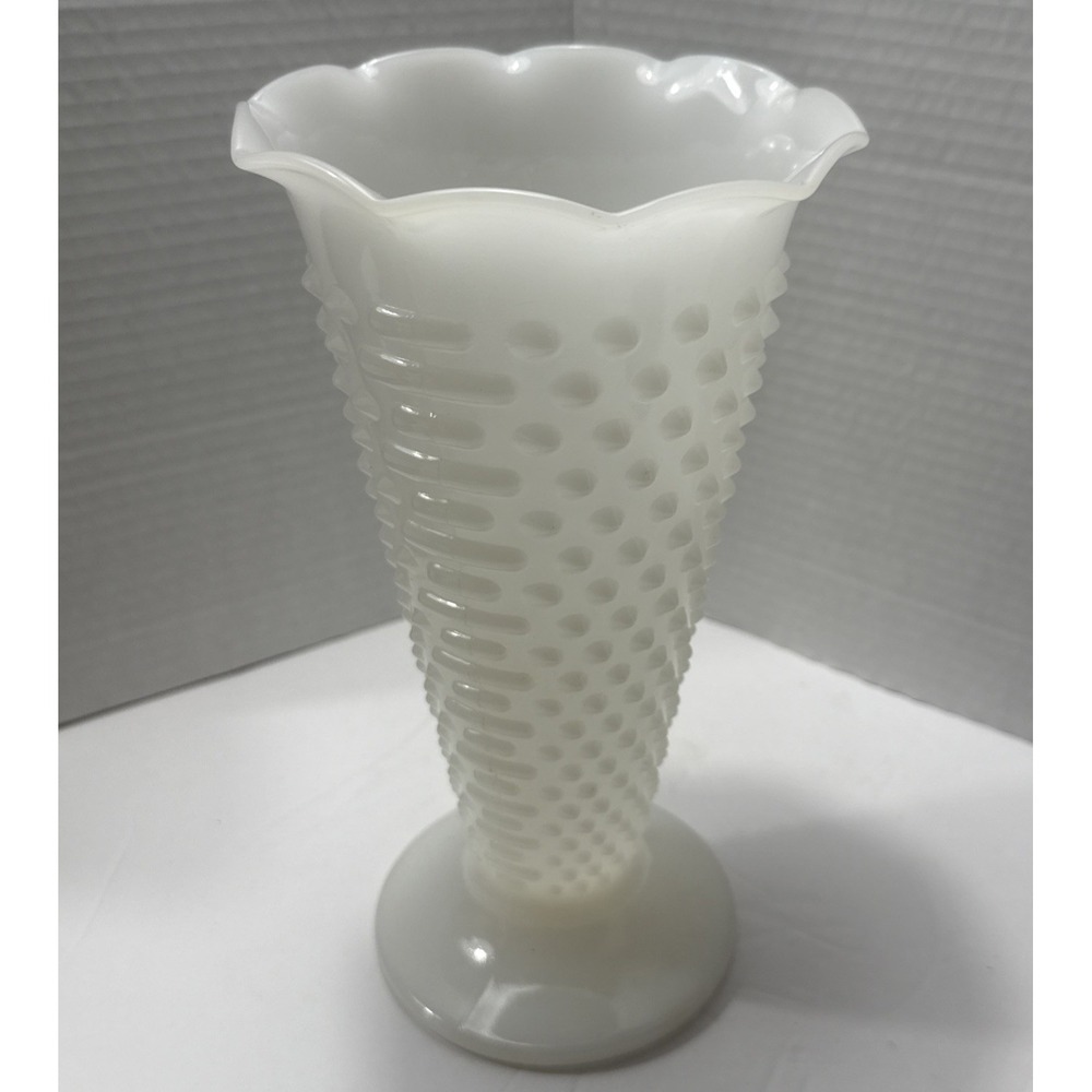 Vintage Anchor Hocking Fire King Milk Glass Hobnail Vase 9 3/4" Tall